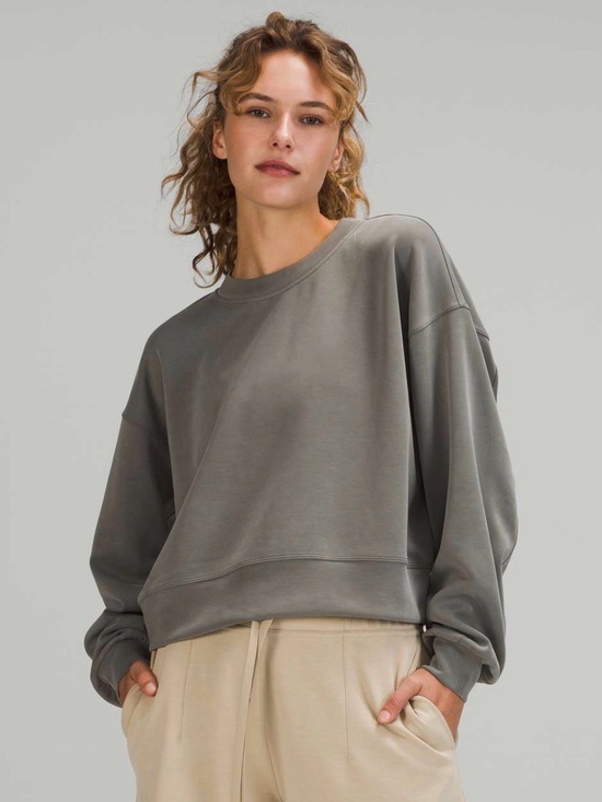 lululemon athletica Tops - Lululemon Perfectly Oversized Cropped Crew *Softstreme Grey Sage sz 6 on the mov